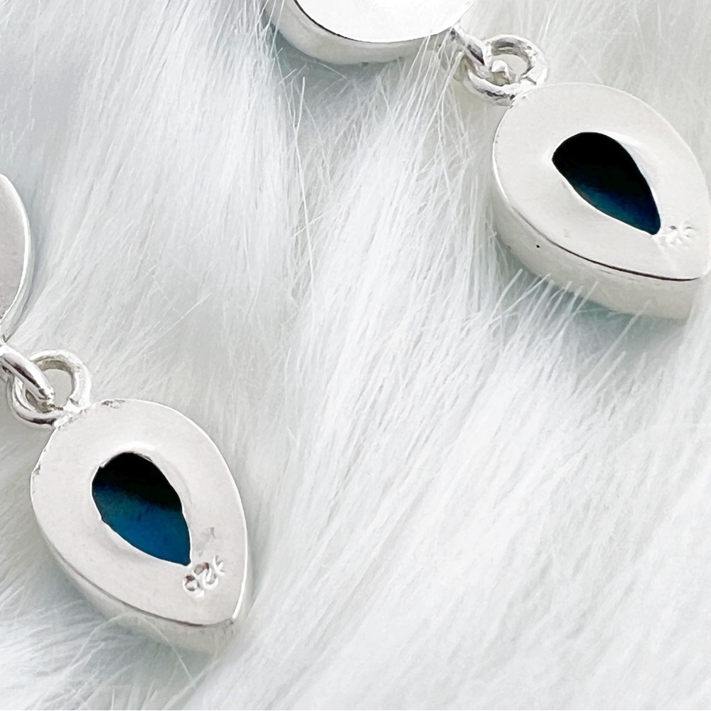 Solid 925 Set Blue Jasper Pink Opal Larimar Pendant Spinel Necklace Earrings - Picture 5 of 8